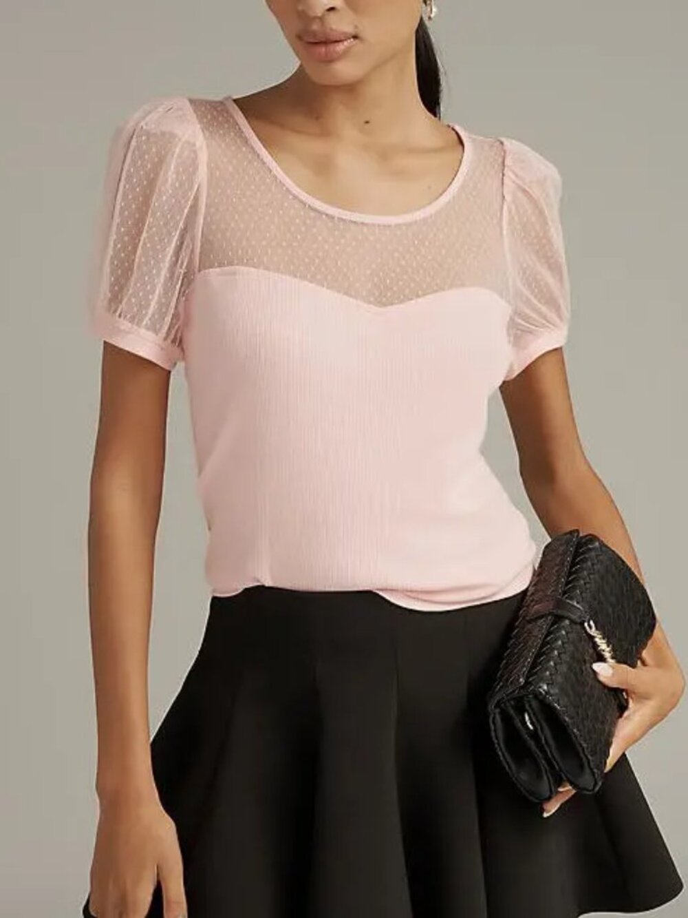 Anthropologie Maeve Sheer Yoke Sweetheart Top Light Carnation Pink XS